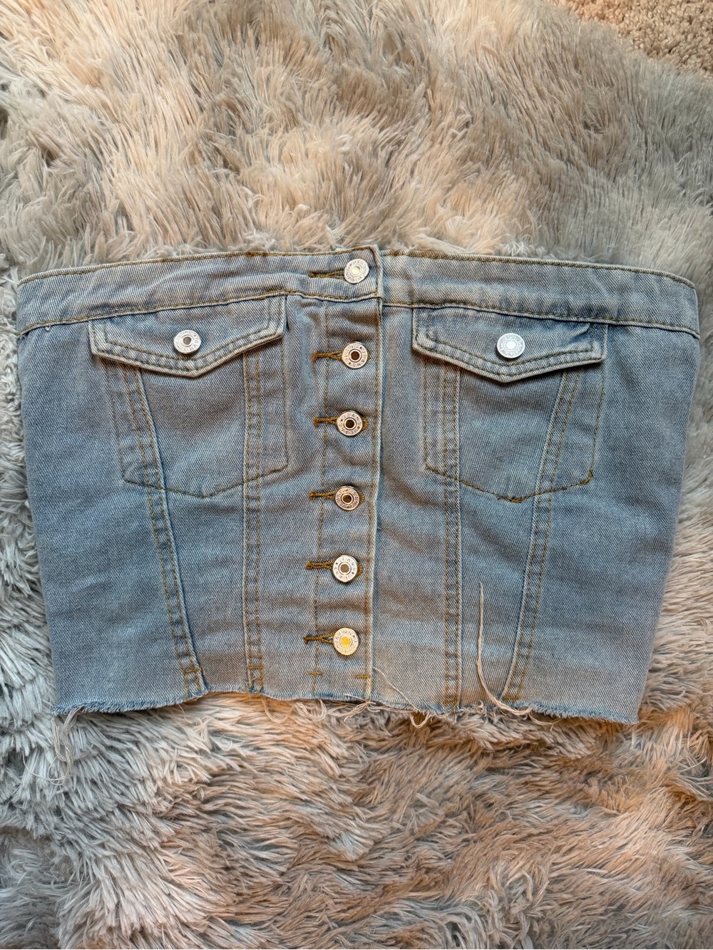 SHEIN Light Blue Denim Button-Front Crop Top